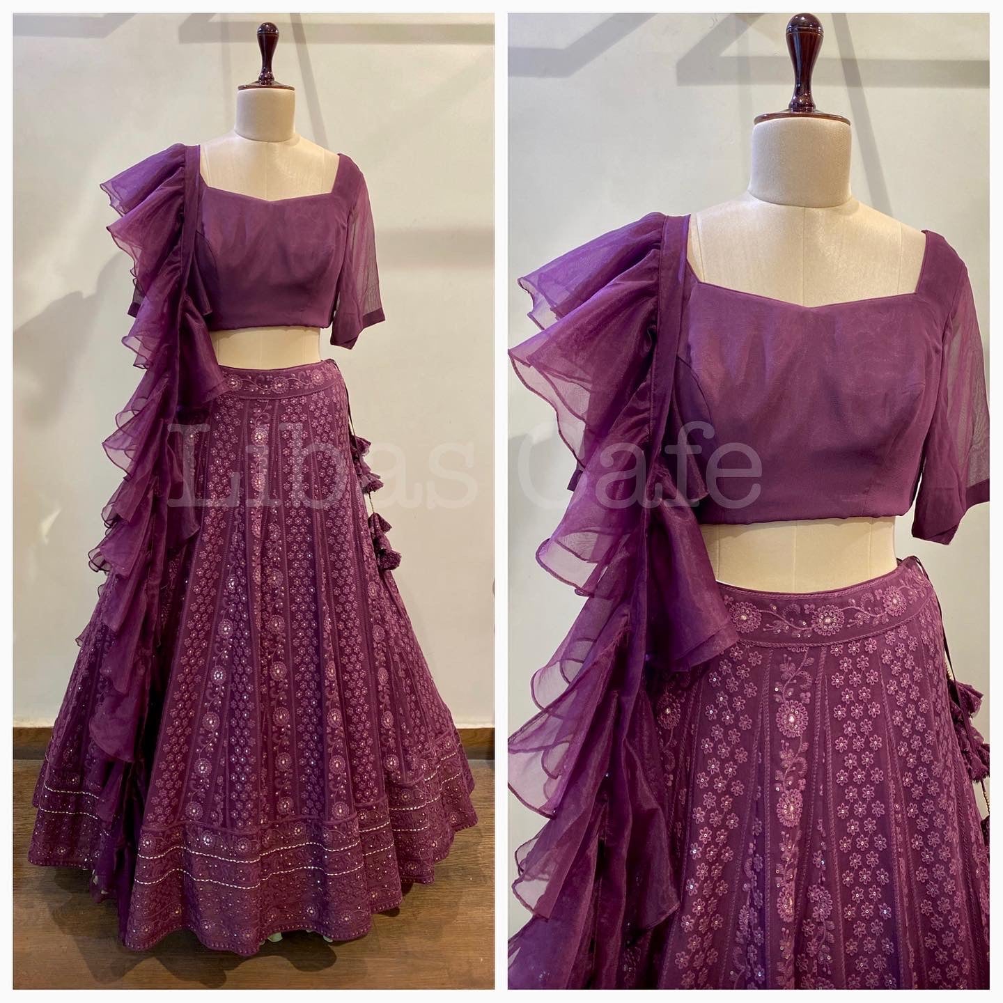 Purple Lakhnavi Ruffle Dupatta Lehenga